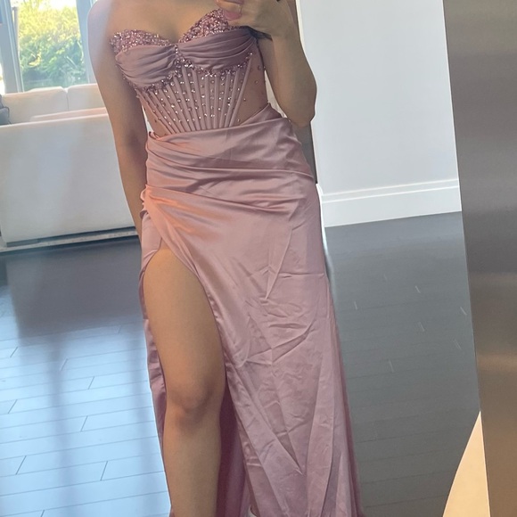 GB Rose Gold Strapless Prom Dress - Picture 4 of 4